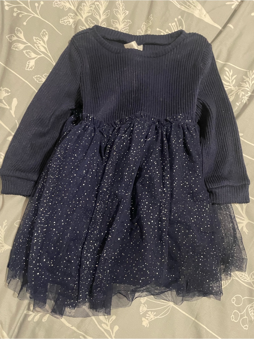Nwot Carter's Navy Glitter Tulle Long-Sleeve Dress Baby Girl 12m